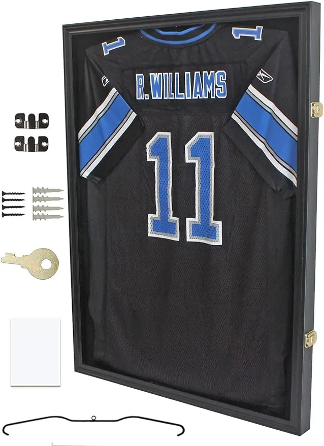 Jersey Display Frame Case Lockable, Large Sport Jersey Shadow Box with 98% UV...