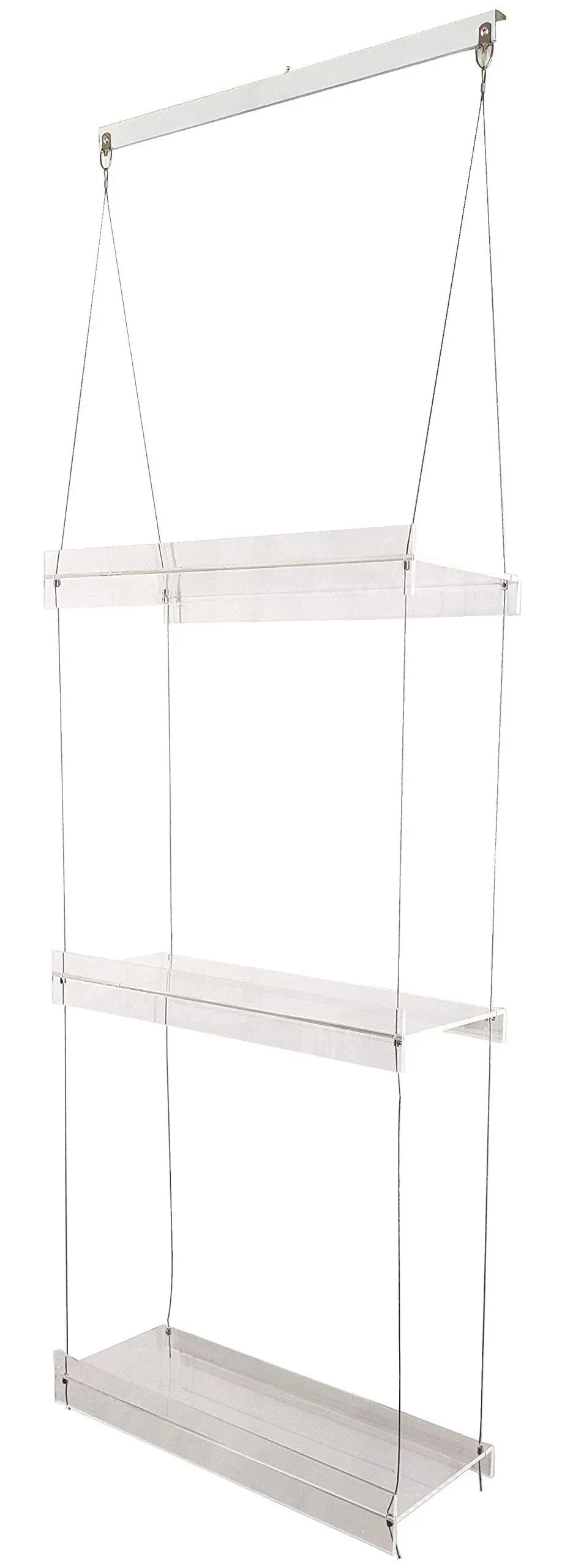 Hanging Acrylic Shelves for Windows (16" Wide, 3 Shelves - 46" Tall)