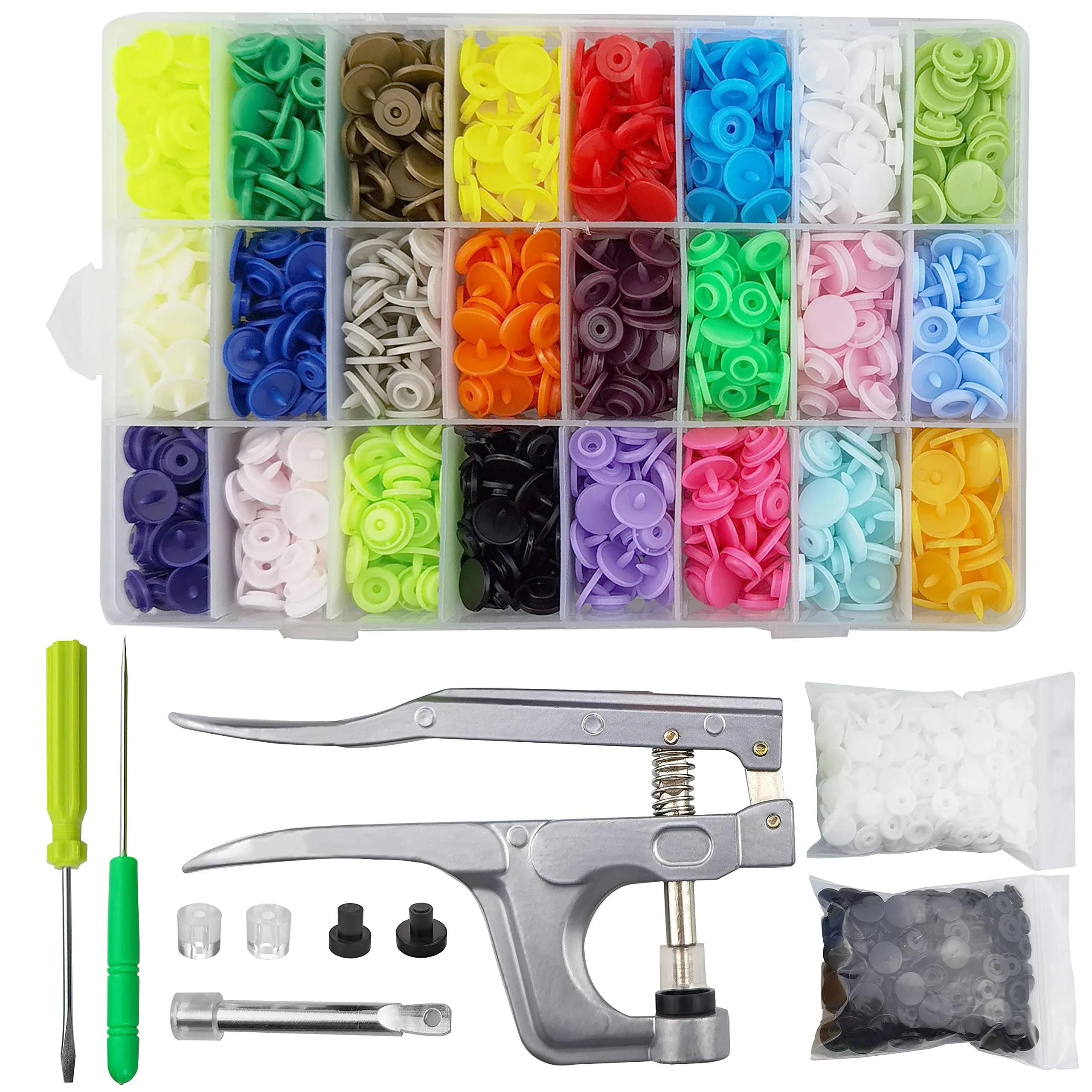 TmppDeco Plastic Snaps with Snap Pliers 460 Sets 24-Colors Snap Buttons for ...