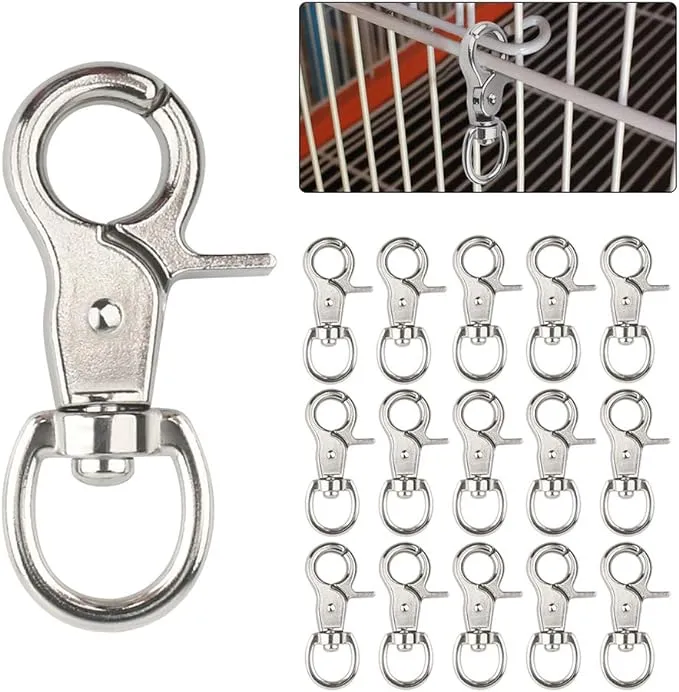 HOSUKKO 15PCS Trigger Snap Hooks, 360 Degree Swivel Spring Buckle Metal Swivel Clips Heavy Duty Snaps Hook for Pet Cages Chains Keychains Swivel Clip Hooks Lanyard Snap Hook Purse Clip