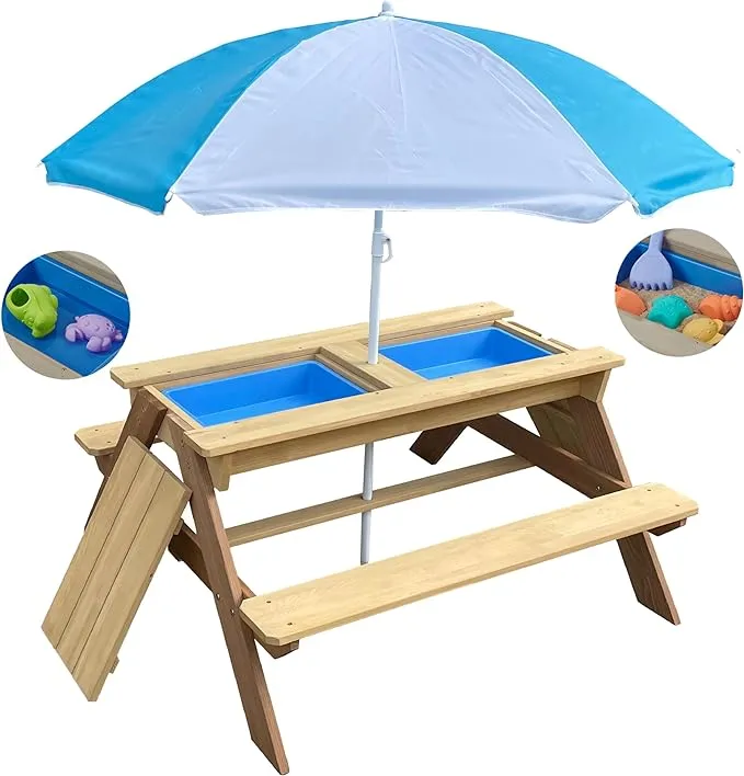 BTExpert Kids 3-in-1 Sand Water Activity Table Wooden Outdoor Convertible Picnic ...