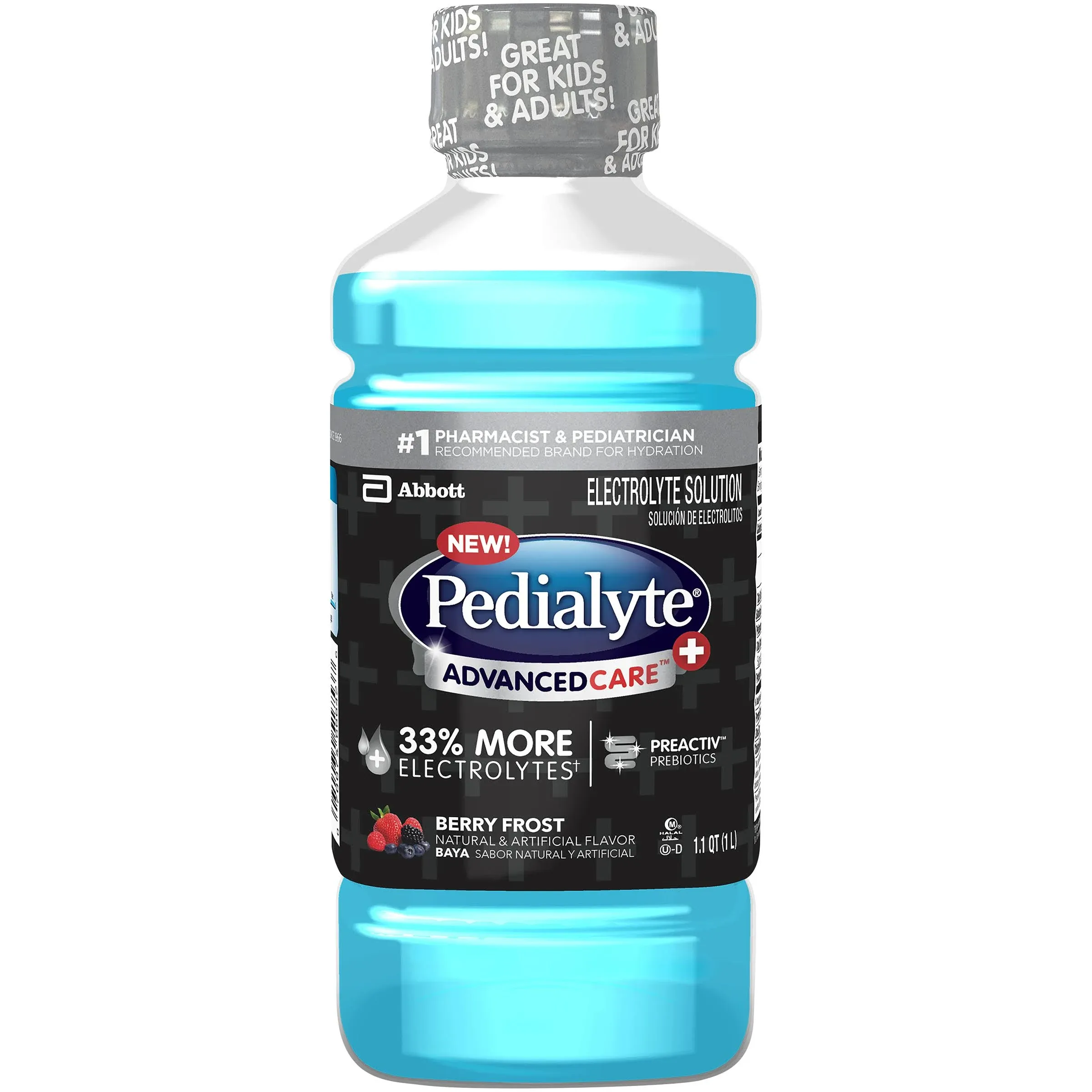 Pedialyte AdvancedCare Pedialyte AdvancedCare Plus Electrolyte Drink with 33% More Electrolytes and Has PreActiv Prebiotics, Iced Grape, 1 Liter, 4 Count