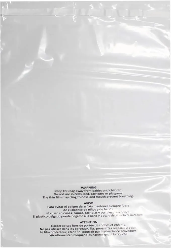 Belinlen 200 Count 14x20 inch Self Seal Clear Poly Bags with Suffocation Warning