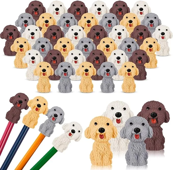 Kisston 100 Pcs 3D Dog Pencil Top Erasers Animal Pencil Erasers Toppers Cute Eraser Tops Pet Puppy Eraser Caps Funny Dog Party Favors for Kids Students Birthday Gifts School Desk Stationery Supplies