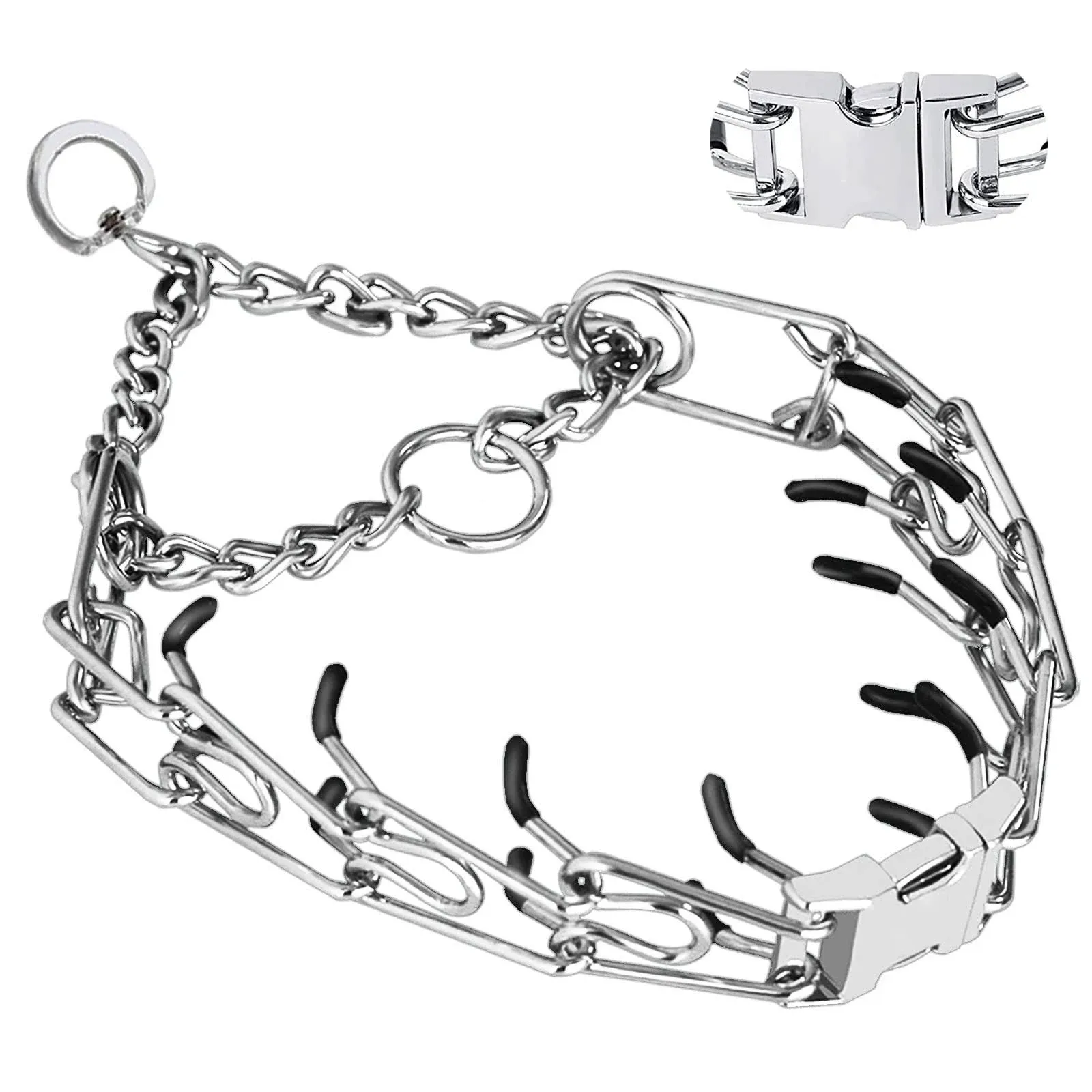 Prong Pinch Collar for Dogs, Adjustable Training Collar with Quick Release Buckle for Small Medium Large Dogs(Packed with Two Extra Links) (M/L(18-23" Neck, 3.00mm))