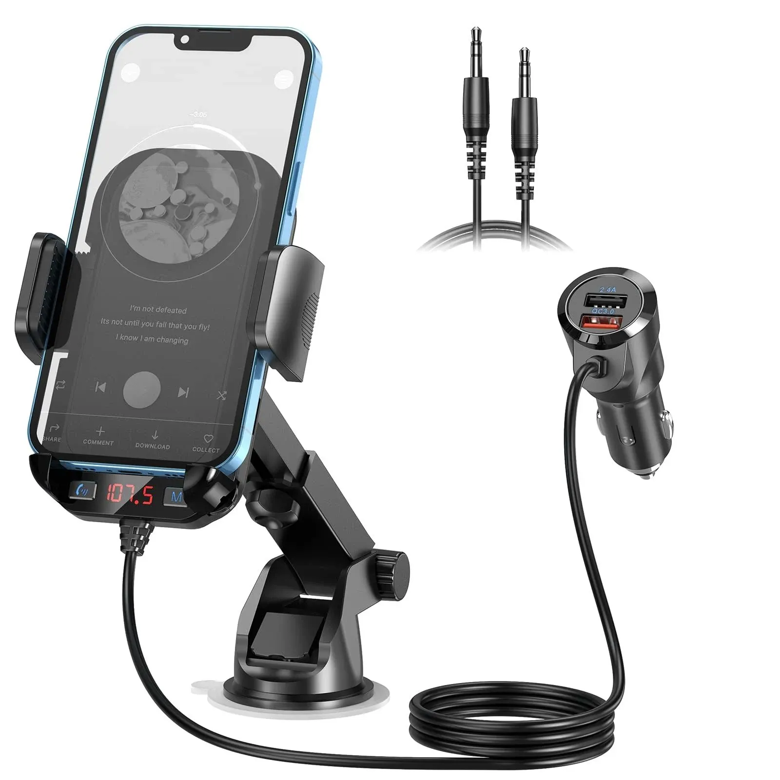 Bluetooth 5.3 FM Transmitter Car Adapter Dual USB Ports Hifi Bass Sound Fast 