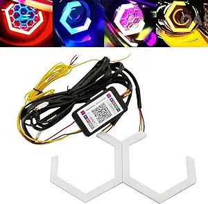 Qasim 80MM Hexagon Angel Eyes RGB APP Control Retrofit Car Motorcycle Light Decoration Driving Day Signal Light Streamer Amber Turn Signal Light 12V 24V 80MM, 2 Pack