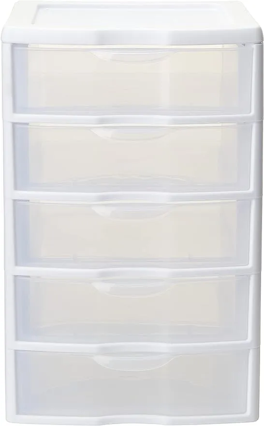 Sterilite 20758004 5-Drawer Clear View Storage Unit, White