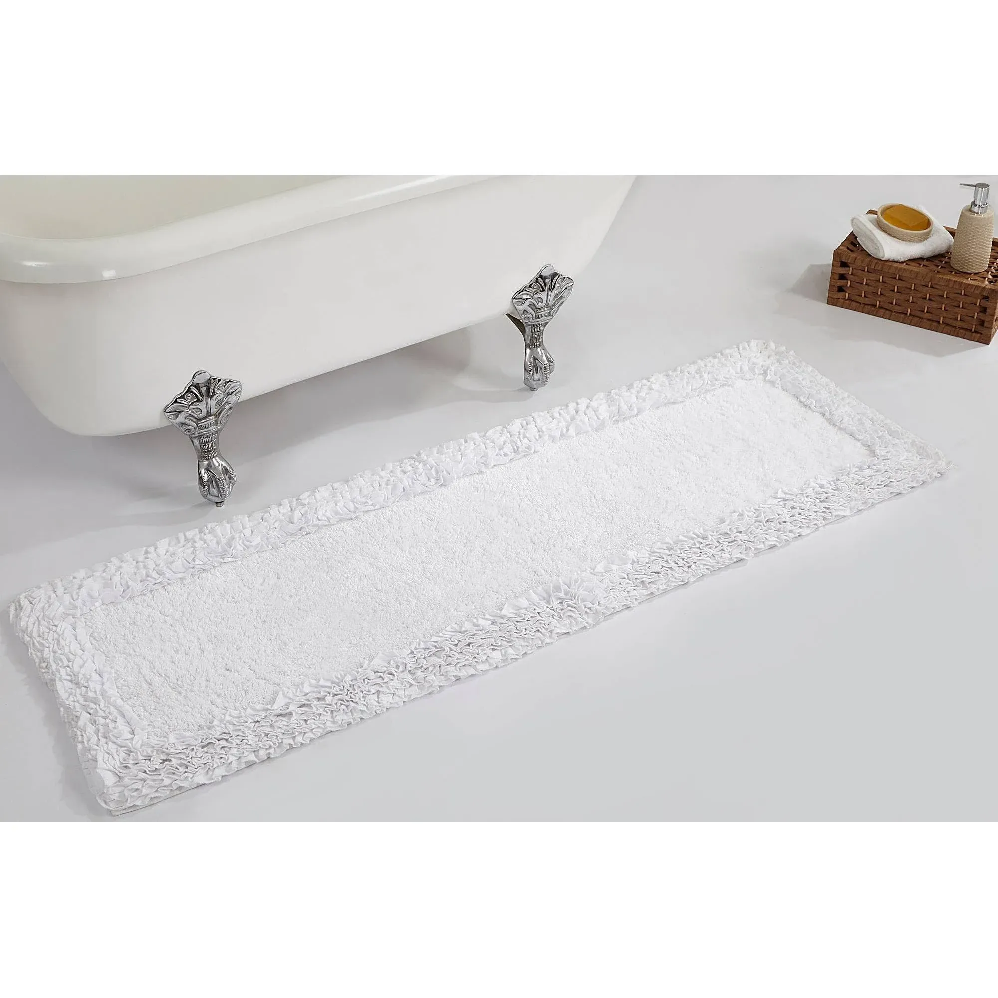 20"x60" Shaggy Border Collection Bath Rug White - Better Trends