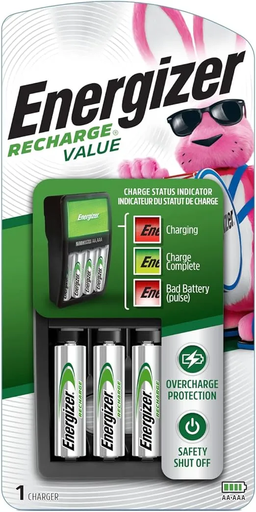 Energizer Rechargeable AA and AAA Battery Charger with 4 Rechargeable AA Batteries, Recharge Value Battery Charger for Double A Batteries and Triple A Batteries