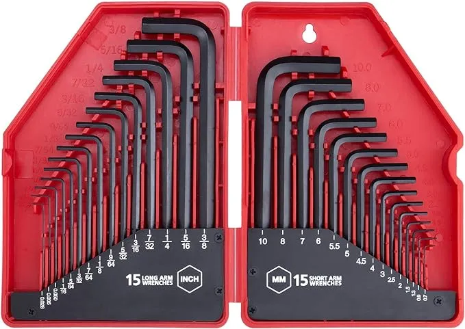 EFFICERE 30-Piece Premium Hex Key Allen Wrench Set, SAE and Metric Assortment, L Shape, Chrome Vanadium Steel, Precise Chamfered Tips | 0.028-3/8 inch 0.7-10 mm In Storage Case