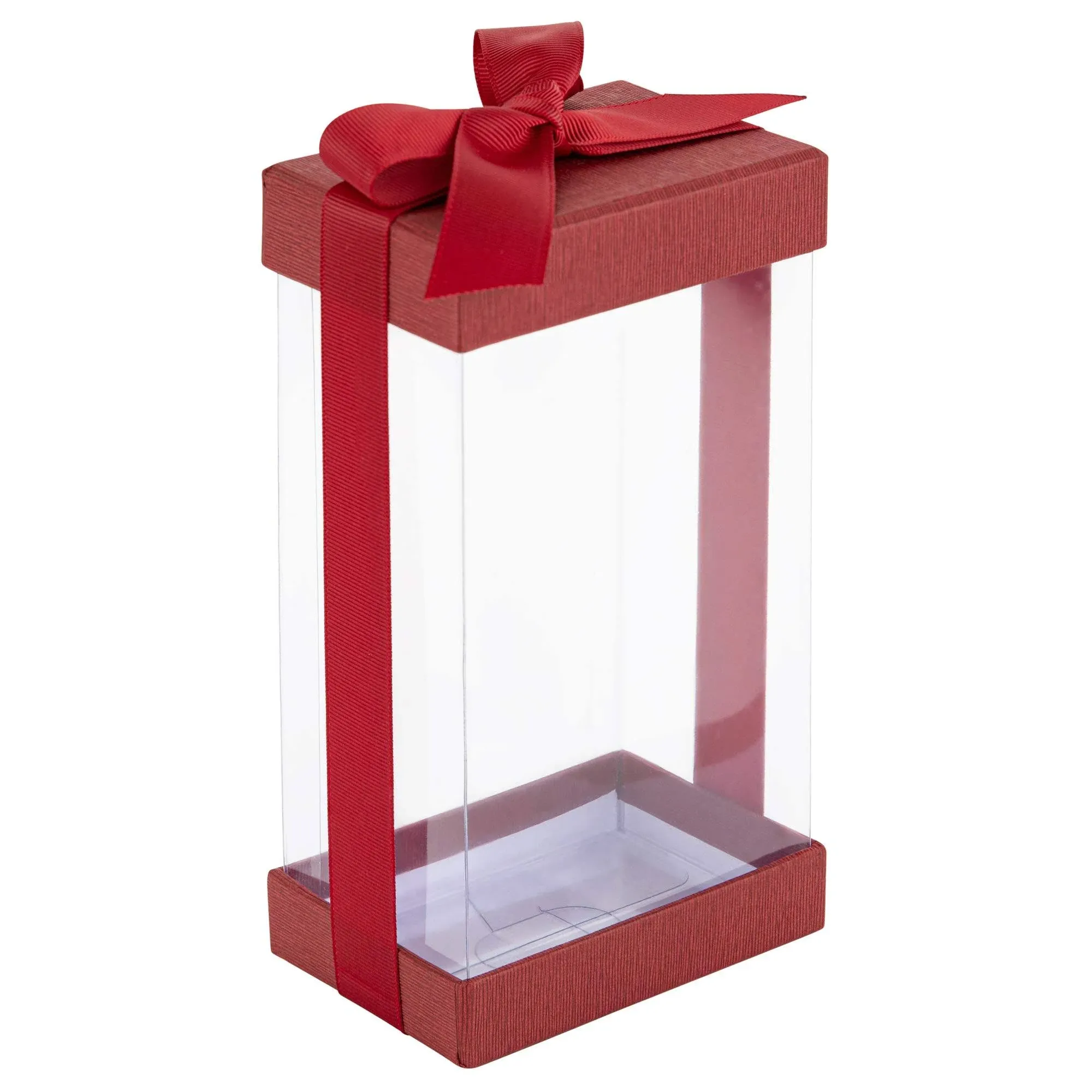 Plastic Gift Boxes Maroon 7.5X3.75X2.5" 6 Pack Bakery Boxes With Base Lid & Ribbon