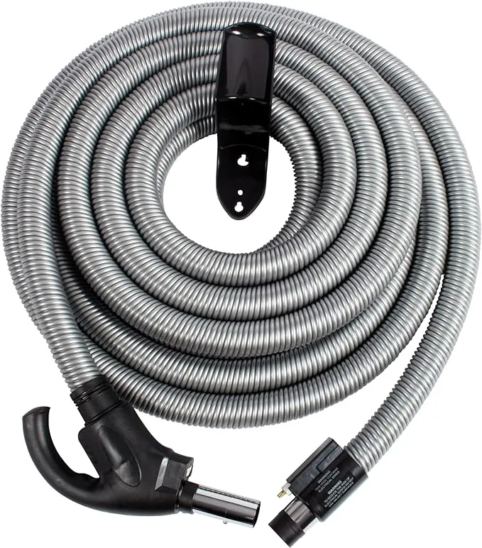 Cen-Tec Systems Central Vacuum Direct Connect Electric Hose with Flush Handle and Hose Hanger, Silver, 30 Ft. w/Flush Handle and DC End (97195)