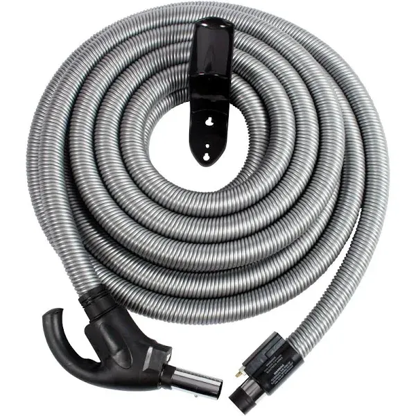 Cen-Tec Systems Central Vacuum Direct Connect Electric Hose with Flush Handle and Hose Hanger, Silver, 30 Ft. w/Flush Handle and DC End (97195)