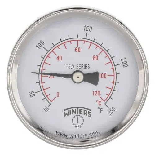 Winters TSW174LF Lead-Free Hot Water Thermometer, 2.5" Dial, 30 to 250°F (0 to ...