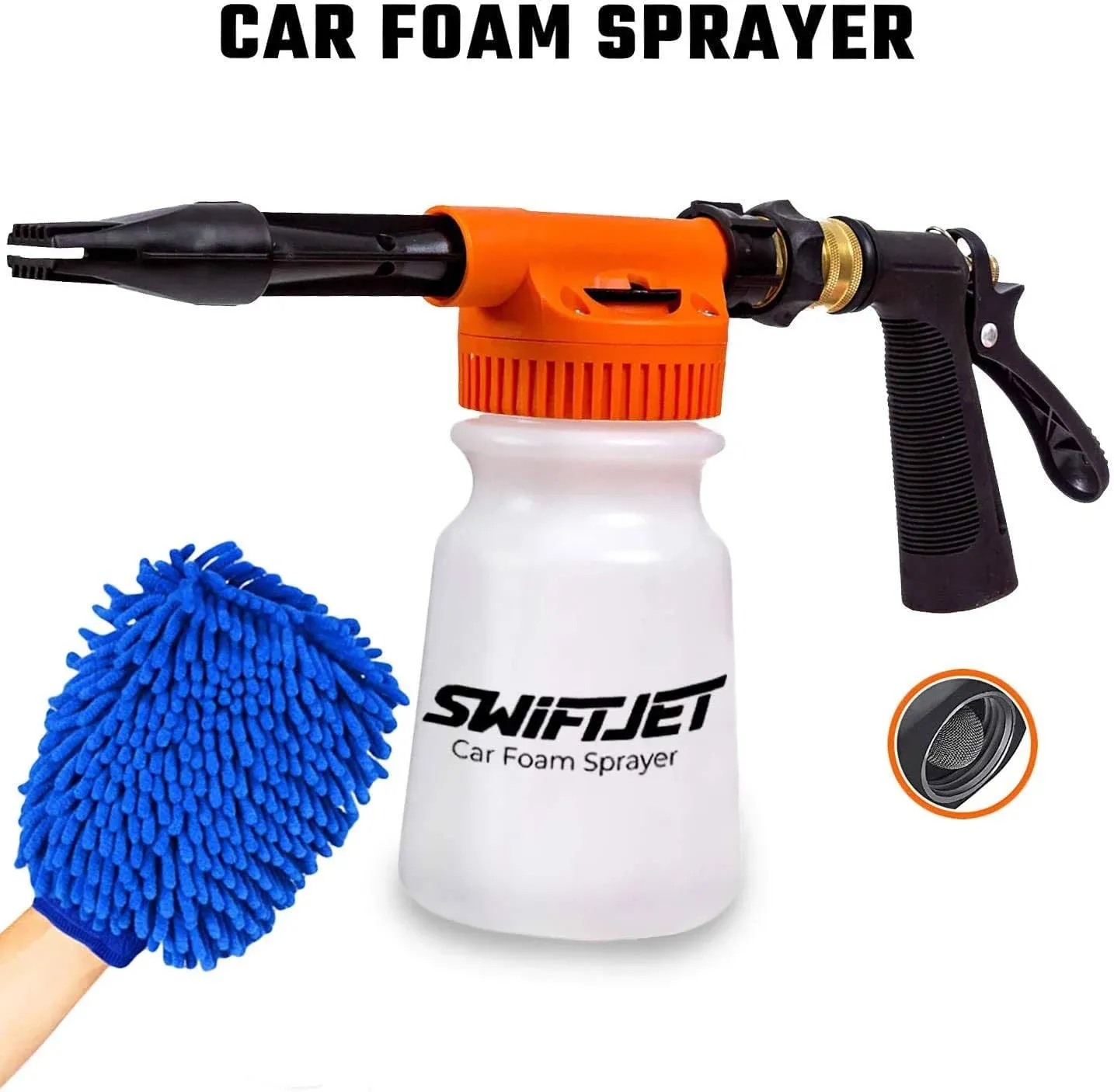 SwiftJet Car Wash Foam Gun + Microfiber Wash Mitt - Car Foam Sprayer - Car Wa...