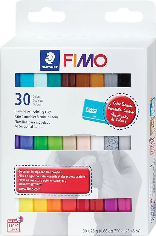 Staedtler FIMO Soft Polymer Clay - Oven Bake Clay for Jewelry, Sculpting, Crafting, 30 Pieces, Assorted Colors, 8023 C30