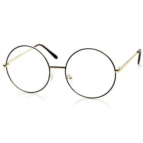 zeroUV Large Oversized Metal Frame Clear Lens Round Circle Eye Glasses