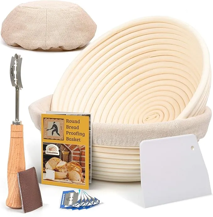 Sourdough Bread Baking Supplies Starter Kit, Banneton Bread Proofing Basket Round 9" Set of 2, Bread Making Tools, Perfect Bread Basket Gift Set by CRISS ELITE