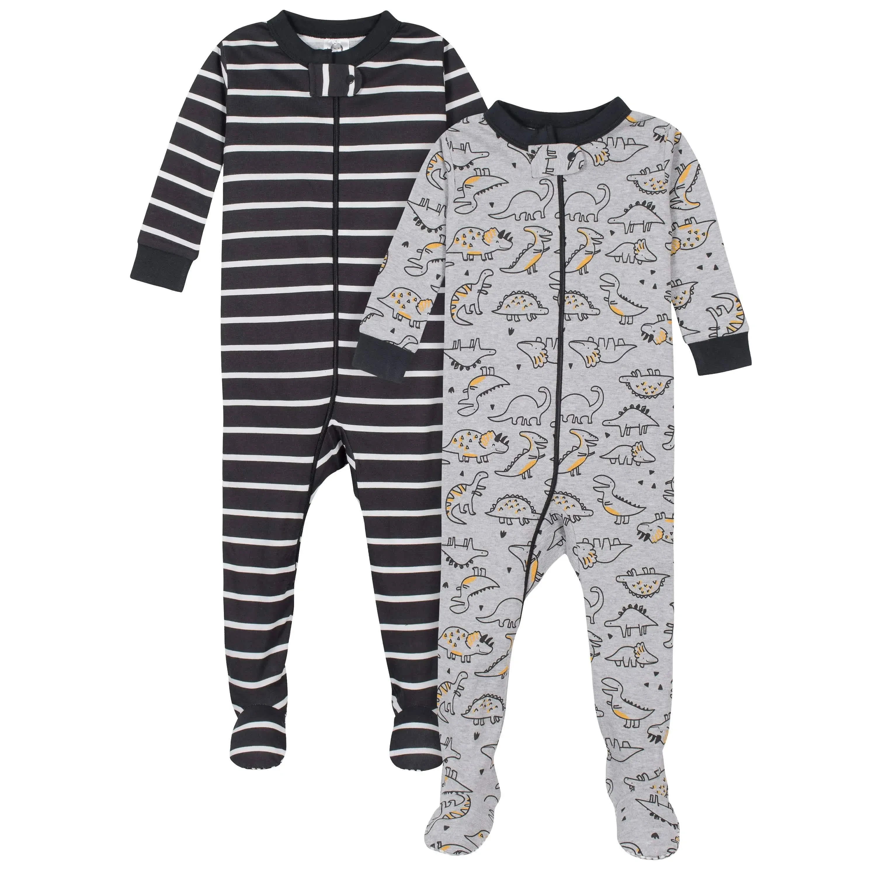 Gerber Onesie Set Of 2 Bears Stripes Footed Full Zip Size 6 Months 12-14 lbs