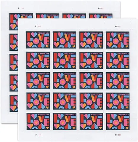 Love Stamps 2 Sheets of 20 US Postal First Class Valentine Wedding Celebration Anniversary Romance Party (40 Stamps)