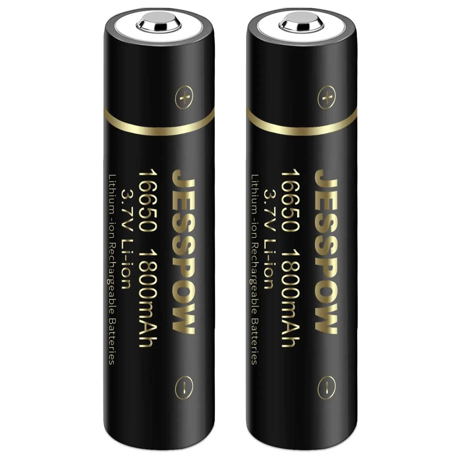 16650 Rechargeable Battery, 16650 Battery 1800mAh 3.7V Li-ion Rechargeable Battery with Button Top for Flashlights Torches - 2 Pack