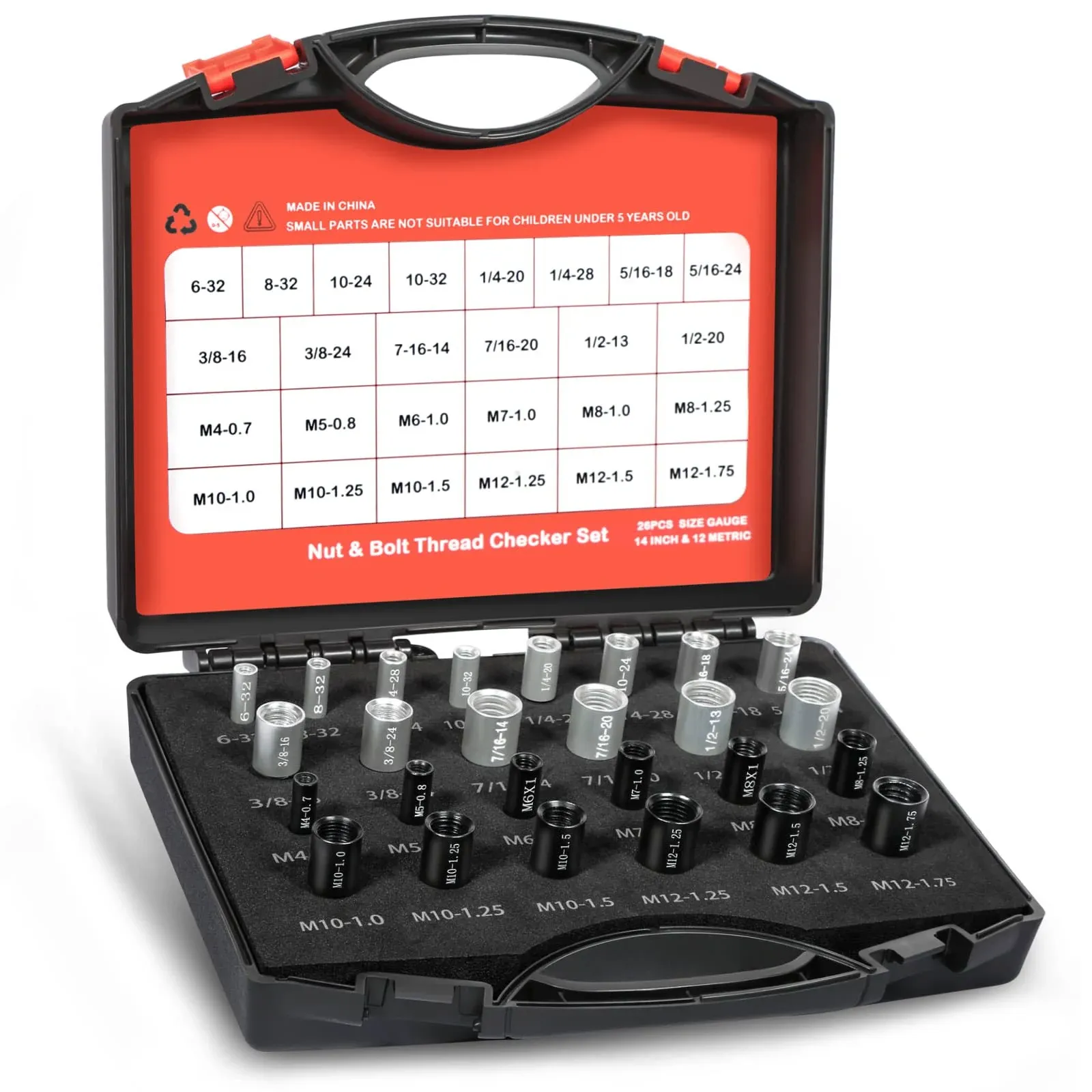 WILTEEXS Nut and Bolt Thread Checker Nut and Bolt Size Gauge- 14 inch & 12 Metric ...