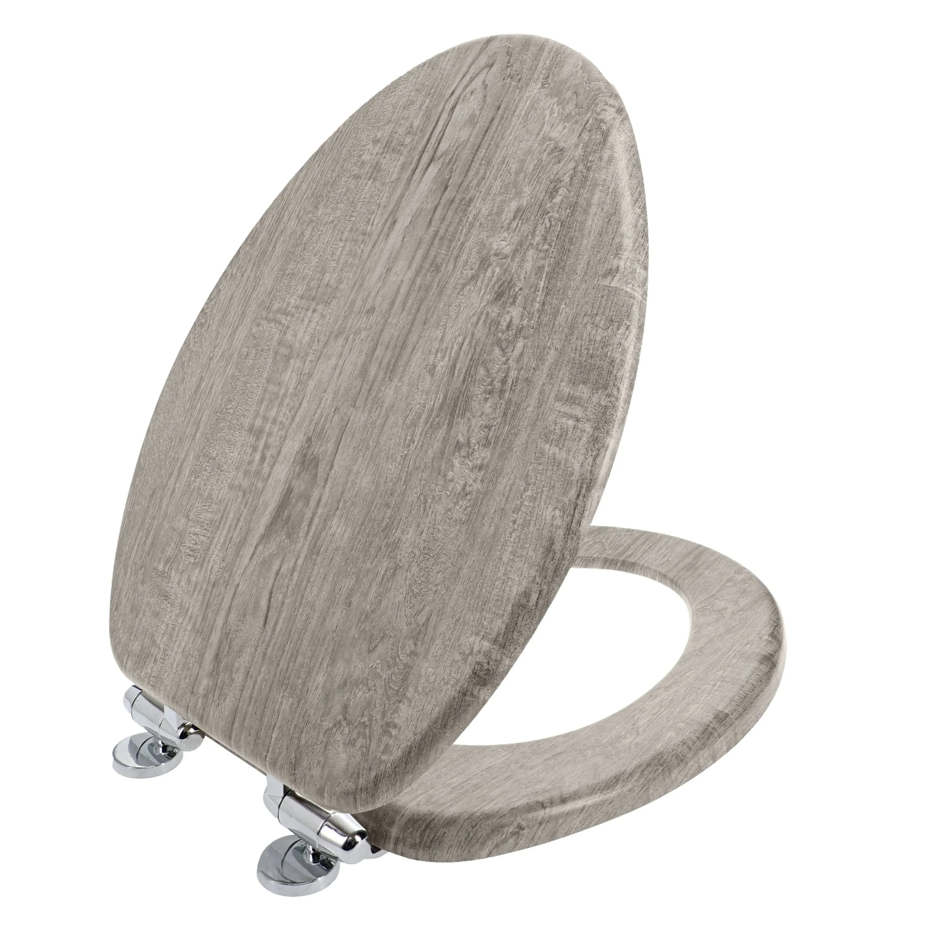 Home+Solutions Elongated Distressed Wood Decorative Toilet Seat, Gray .