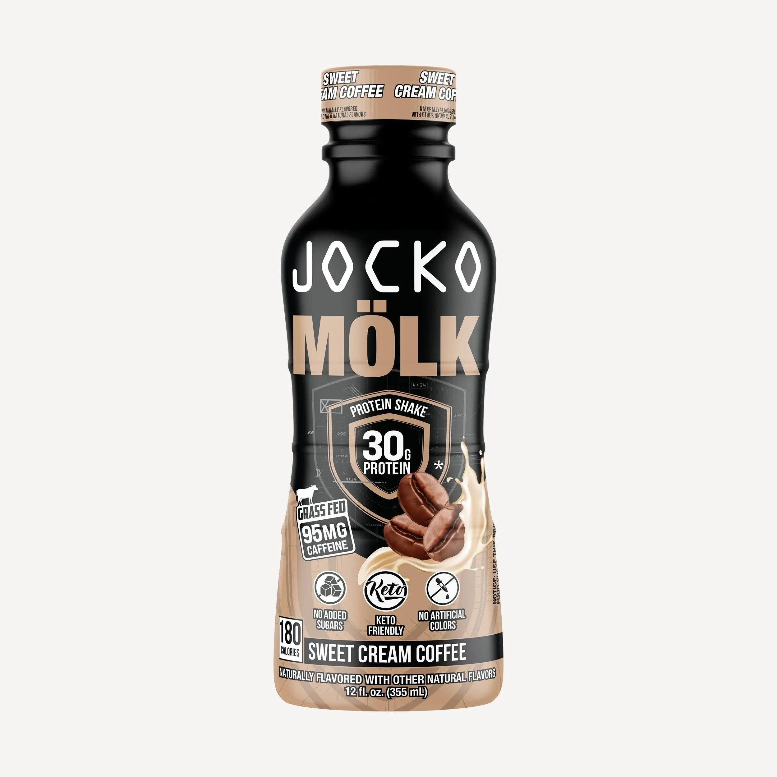 Jocko Mölk 30g Grass Fed Protein Shakes – No Added Sugar Protein Drinks KETO Friendly - Ready to Drink 12 FL Oz (Pack of 12) Sweet Cream Coffee