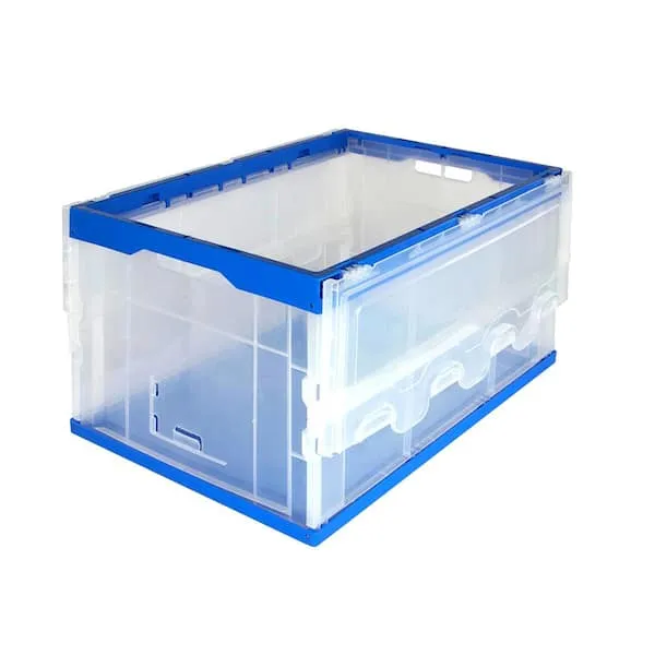 Mount It! Collapsible Plastic Storage Crate With Lid, 65 Liters, 15.25"" x 23"" x 13"", Clear/Blue