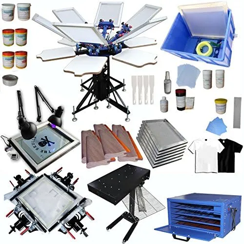 6 Color Full Set Screen Printing Kit 6 Color 6 Station Screen Printing Machine Screen Platen Rotating Screen Printing Press