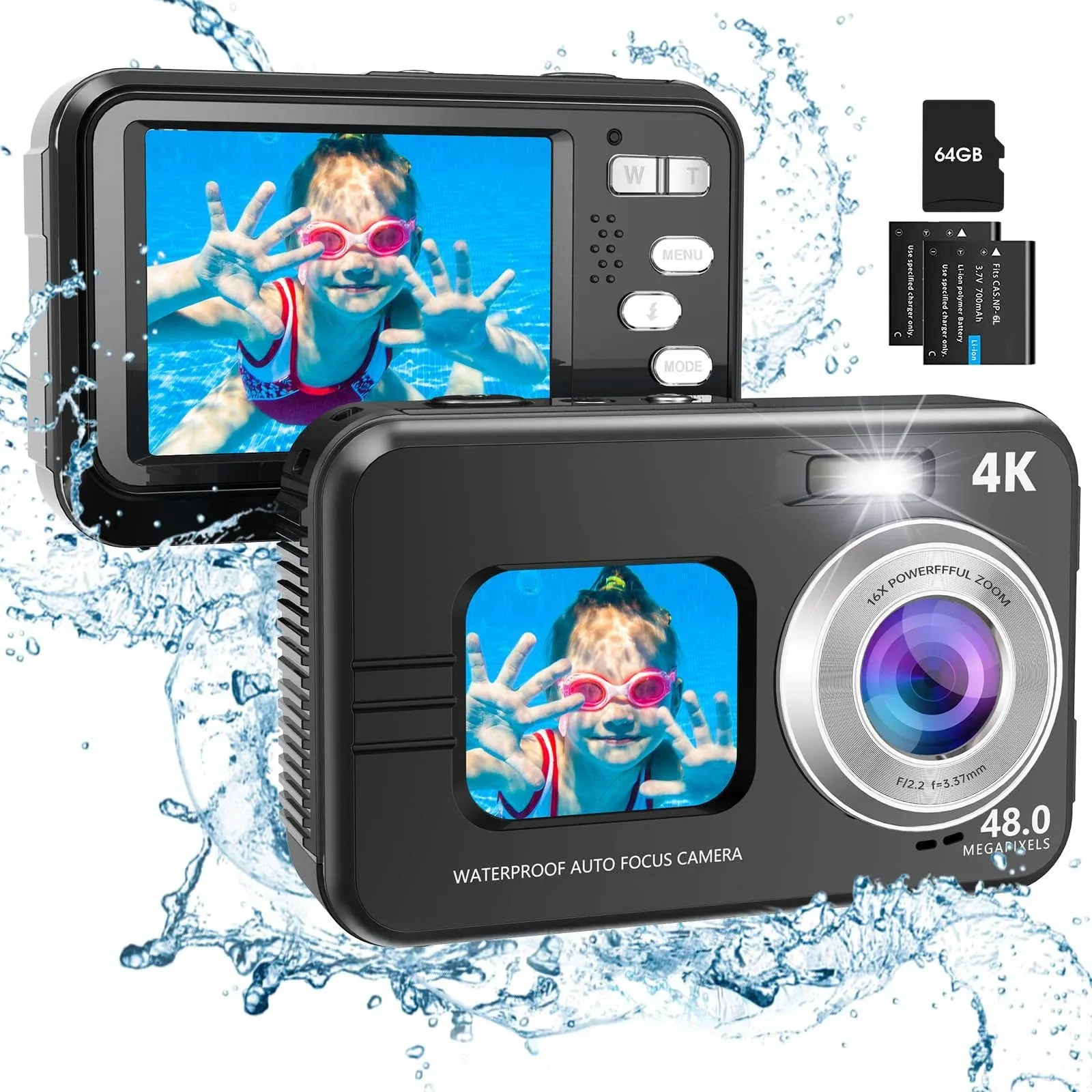 Underwater Camera 4K 48MP Autofocus Waterproof Digital Camera with Selfie HD ...