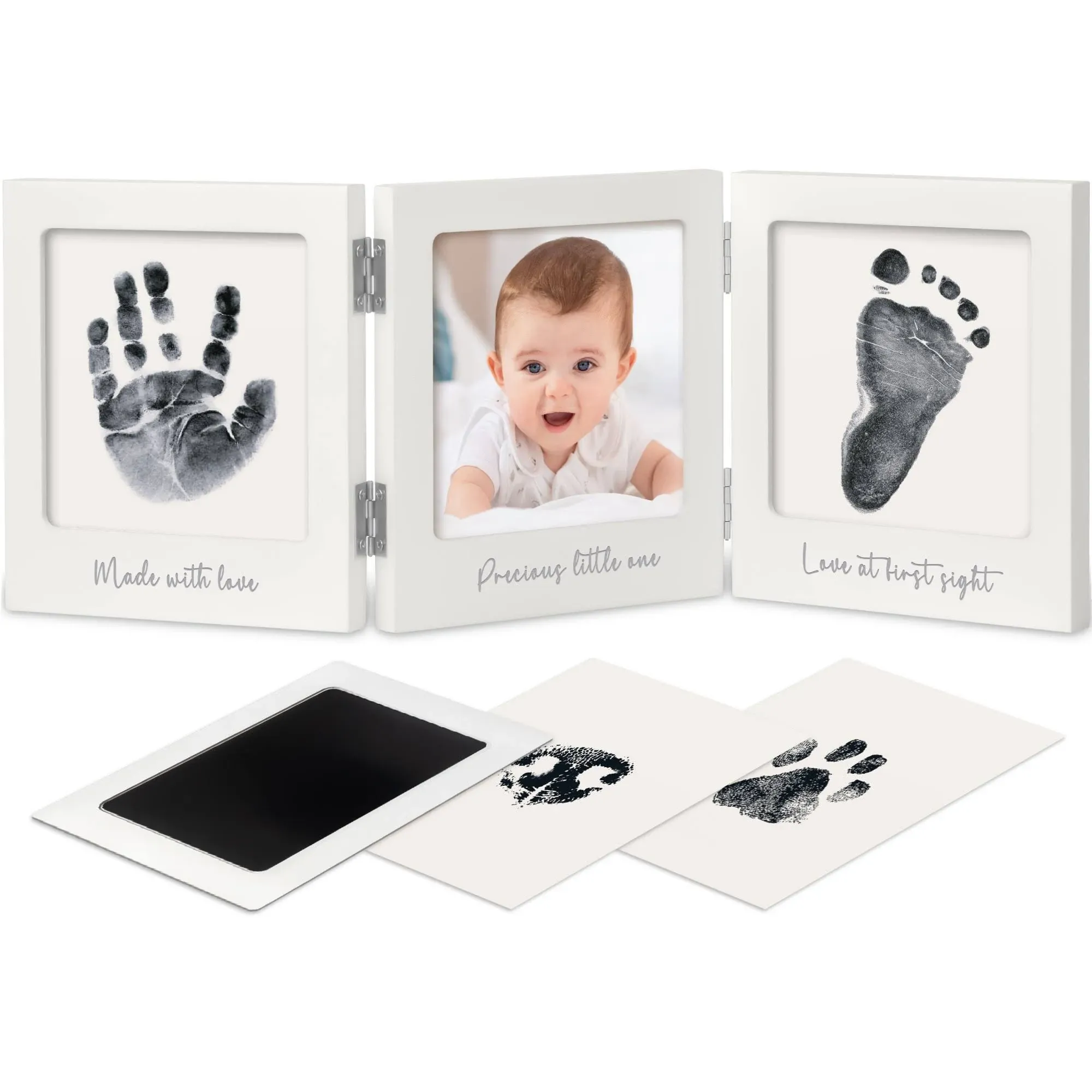 KeaBabies Fond Inkless Baby Handprint and Footprint Kit for Newborn Boys & Girls, Dog Paw Print Kit, Baby Gift - White/Silver