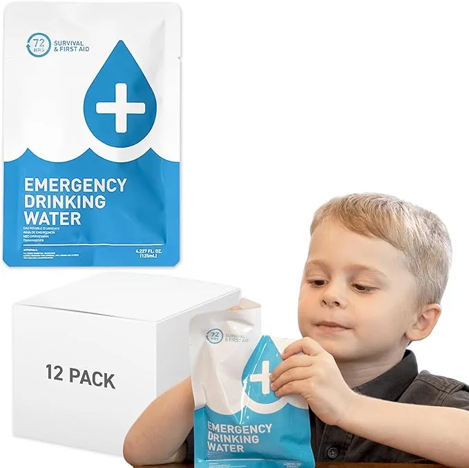 Made in USA - 72 HRS Emergency Water, Emergency Water Pouches, Water for Emergency – 96 Packs Emergency Water