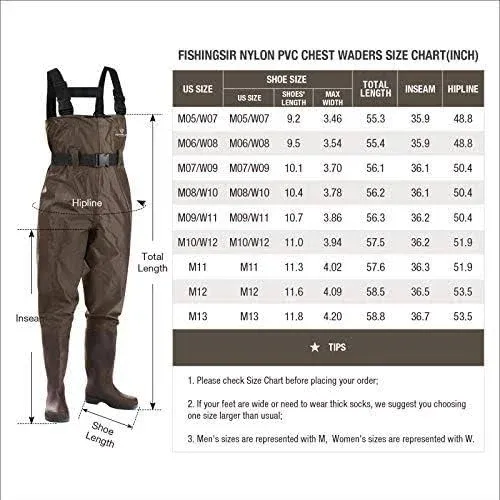 Fishing Waders for Men with Boots Womens Chest Waders 2-Ply Nylon/PVC Waterproof for Hunting with Boot Hanger