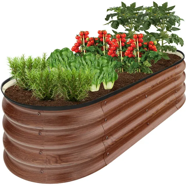 4x2x2ft Outdoor Metal Raised Garden Bed, Oval Deep Root Planter Box for Vegetabl