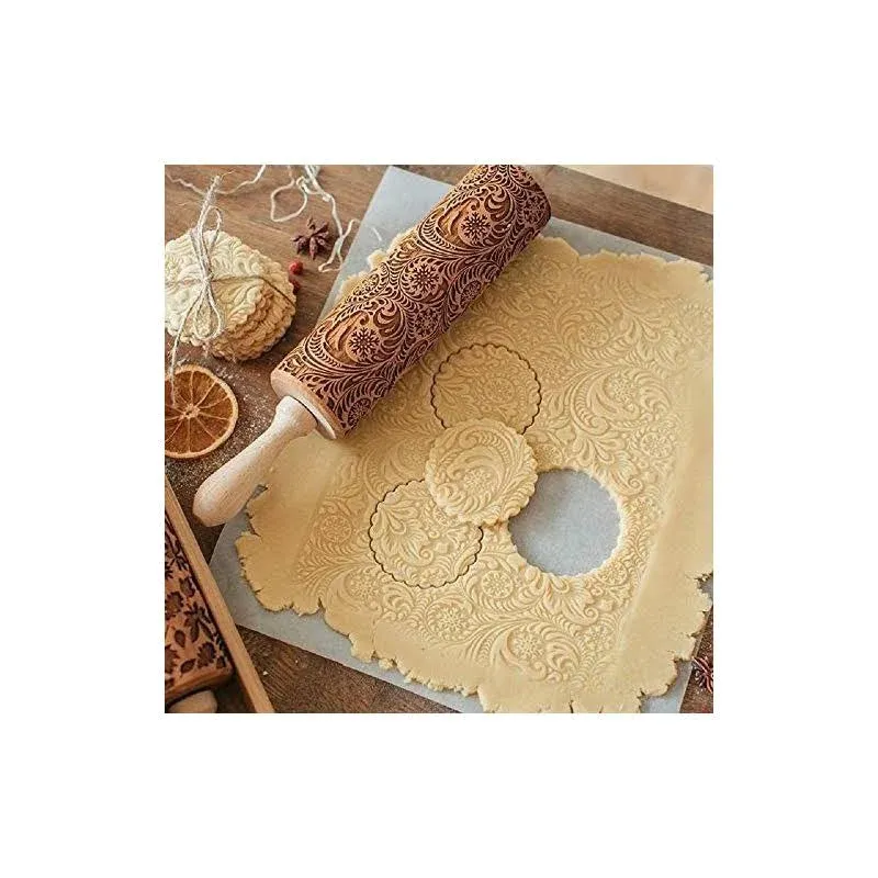 rolling pins for baking,embossed pin, Engraved Embossing Rolling Pin Kitchen Decor Tools Baking Embossed Cookies,Birthday Gifts Women, Gift Women,Mom Birthday Gift(Flower)