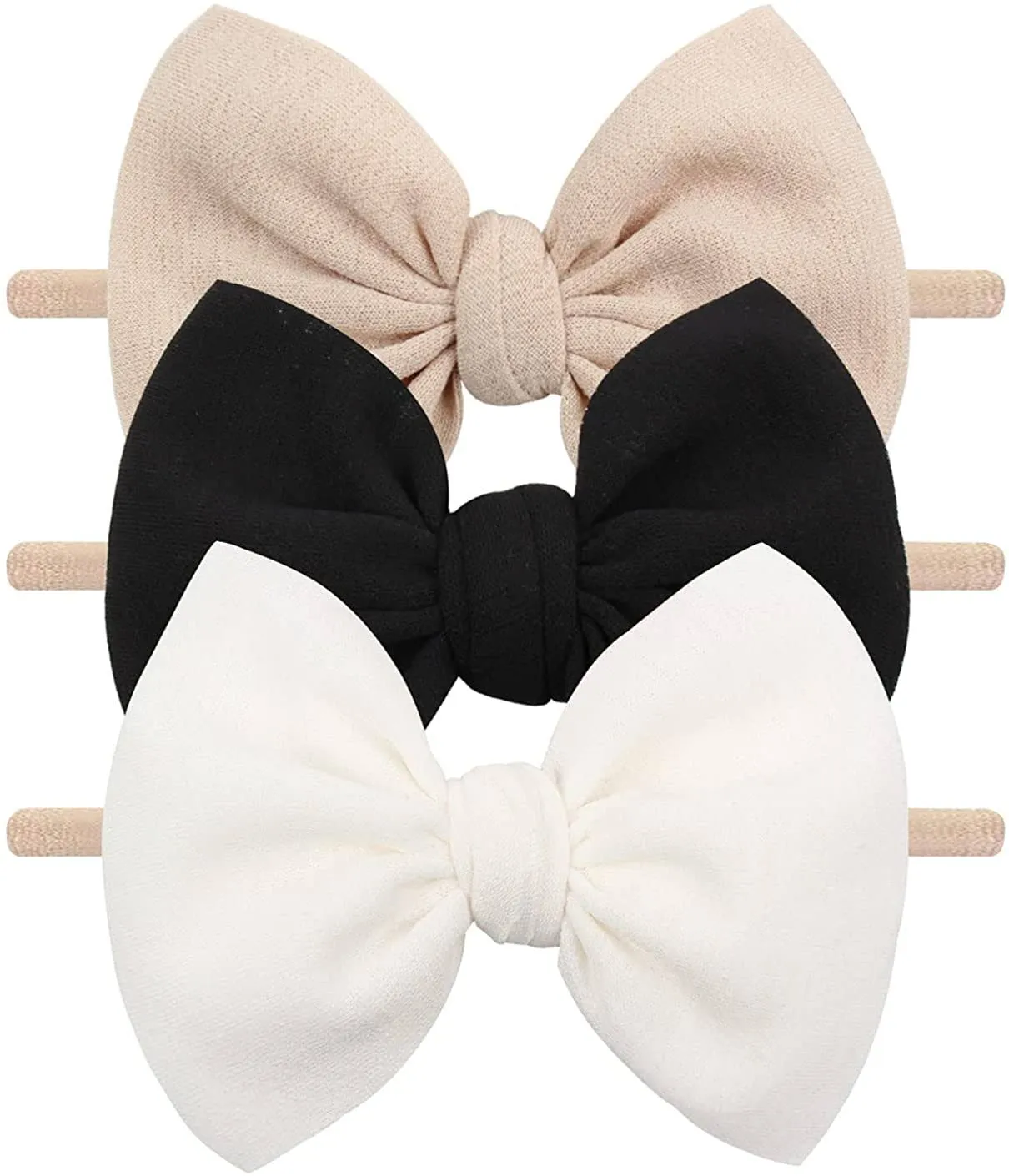 YanJie Handmade Nylon Headbands for Baby Girls: Adorable Bows Hairbands Accessories in Beige, Black, and White for Infants, Toddlers, and Kids