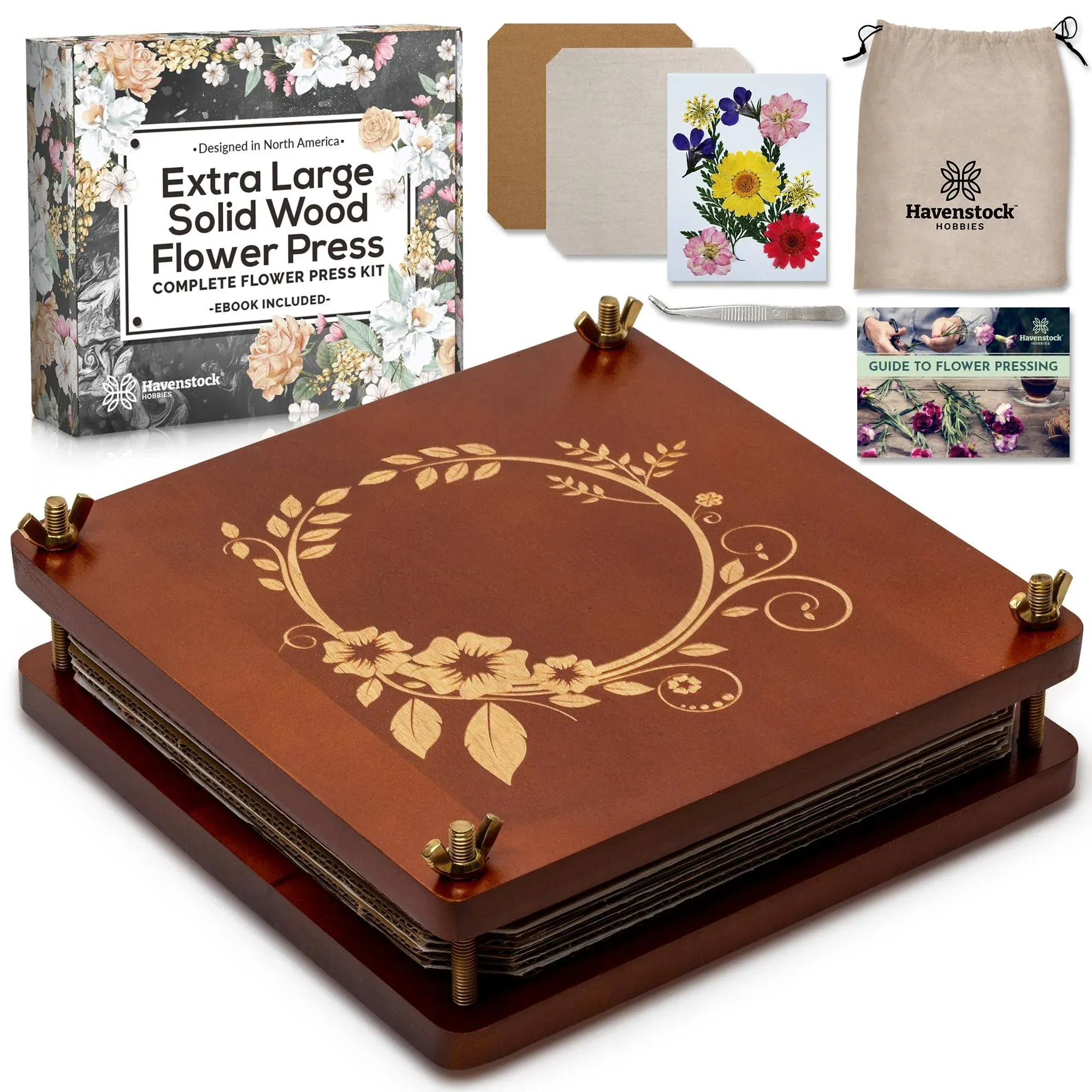 Large Wooden Flower Pressing Kit with Dried Flowers - 10 Layers - DIY Solid M...