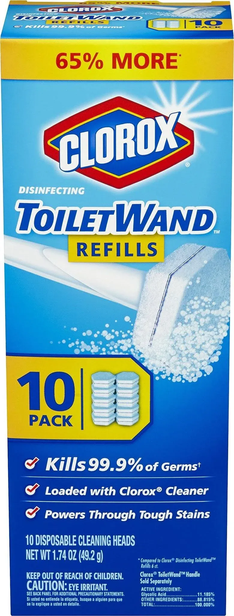 Clorox Toilet Wand Disinfecting Refills, Toilet and Bathroom Cleaning, Toilet Brush Heads, Disposable Wand Heads, Rainforest Rush, 30 Count