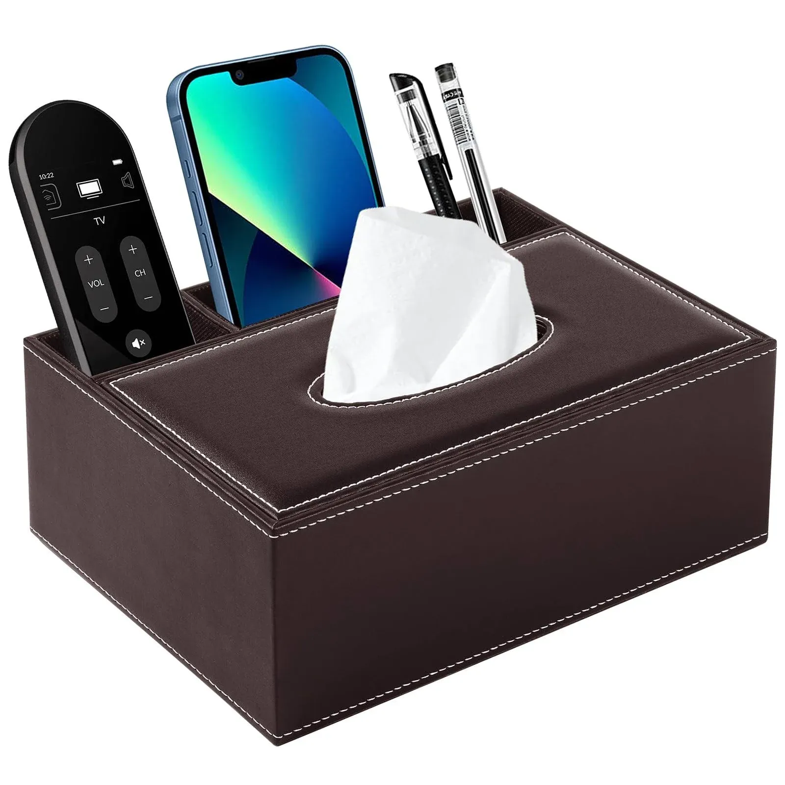 Pu Leather Rectangular Tissue Box Cover Multifunctiona<wbr/>l Tissue Box Holder With S