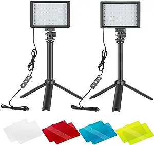 NEEWER Dimmable 5600K USB LED Video Light 2-Pack with Adjustable Tripod Stand and Color Filters for Tabletop/Low-Angle Shooting, Zoom/Video Conference Lighting/Game Streaming/YouTube Video Photography