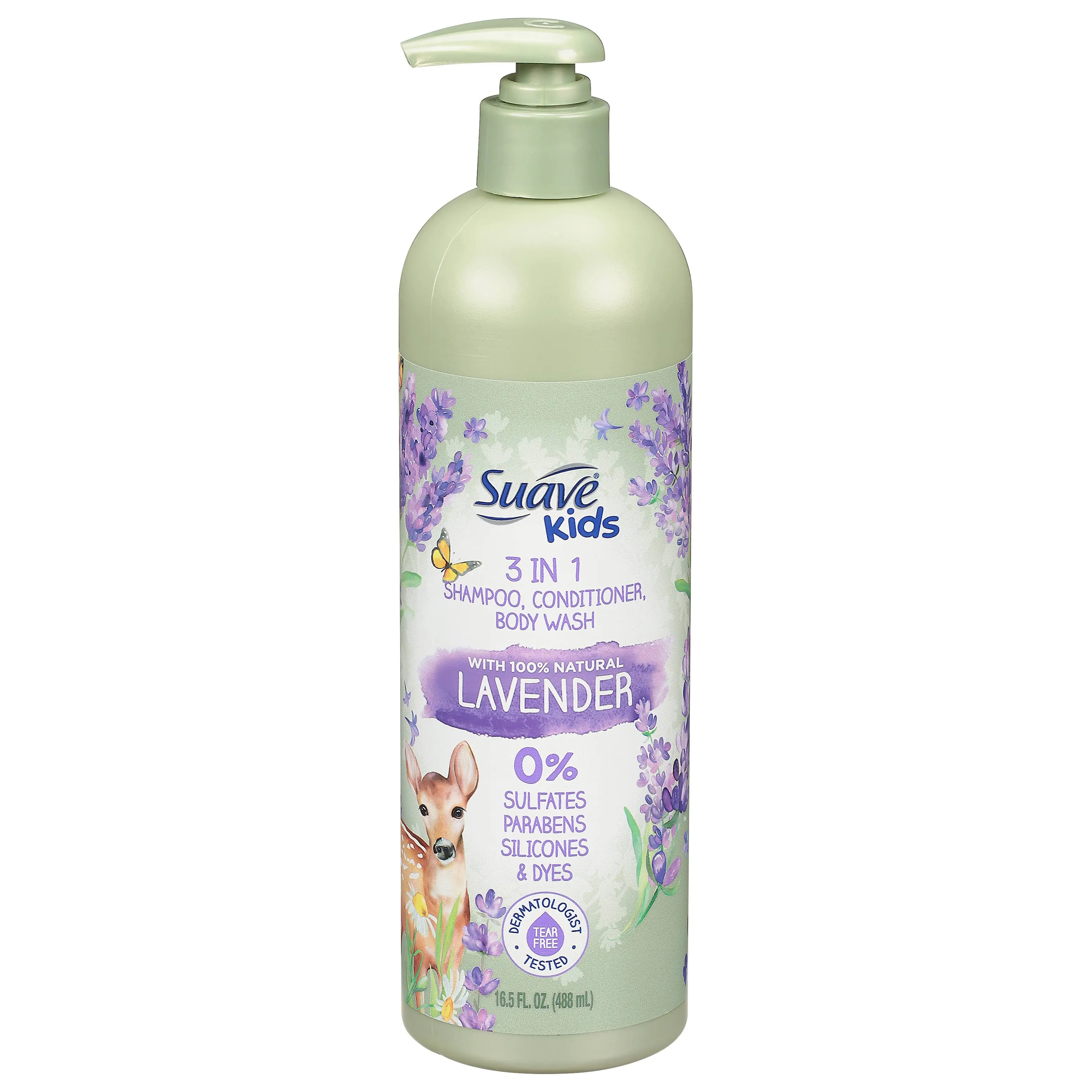 Suave Kids Natural Lavender Oil 3-in-1 Tear Free, Body Wash, Shampoo and Conditioners, No Sulfates, No Parabens, No Silicones, No Dyes, 16.5 Oz Pack of 4