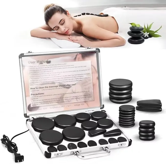 SLIMSTY Hot Stones Massage Set, 18 Pcs Basalt Hot Stones with Heater Kit, Massage Stones for Professional or Home spa, Relaxing, Healing, Pain Relief