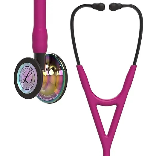 3M Littmann Cardiology IV Diagnostic Stethoscope, 6241, More Than 2X as Loud*, Weighs Less**, Stainless Steel High Polish Rainbow-Finish Chestpiece, 27" Raspberry Tube, Smoke Stem, and Headset