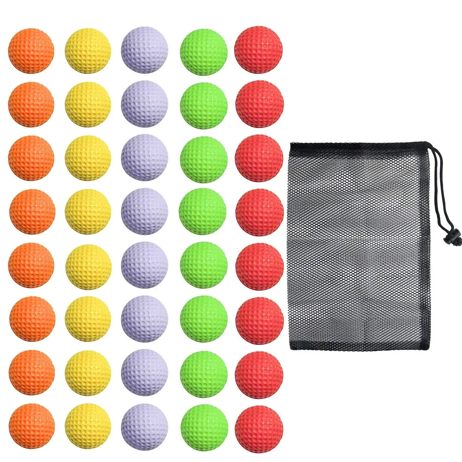 40 Pack Foam Golf Practice Balls, Realistic Feel and Limited Flight Training Balls for Indoor or Outdoor (5 Color)