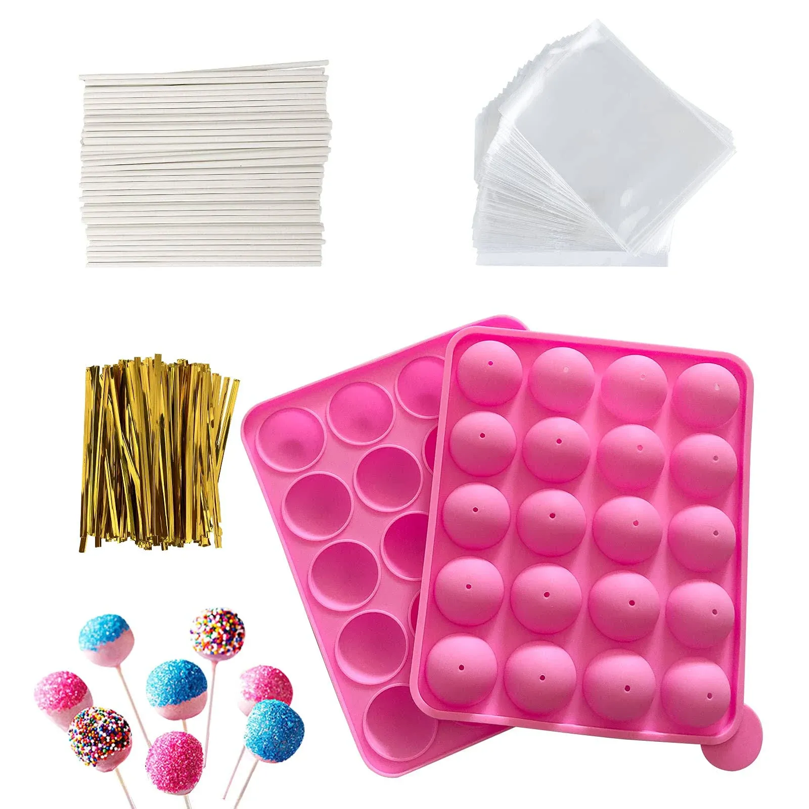 Cake Mold Pop 20 Silicone Cavity Baking Tray Sticks 60pcs Mould Kits Pcs Durable