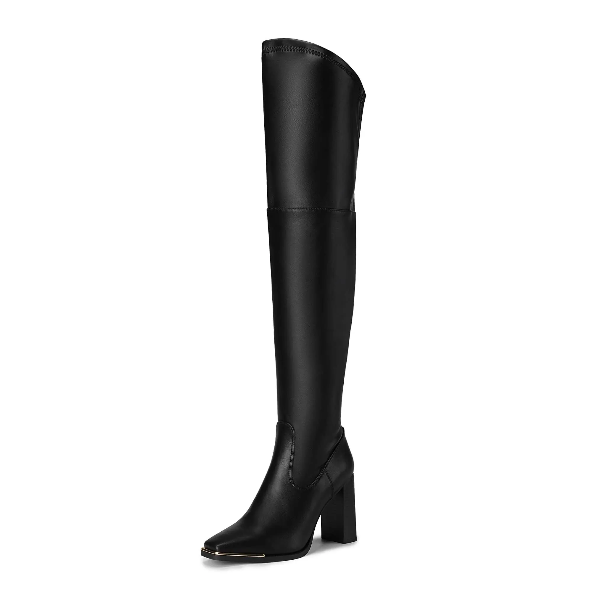 DREAM PAIRS Women&#039;s Over The Knee Boots Square Toe Block Chunky Heel Thigh Boots