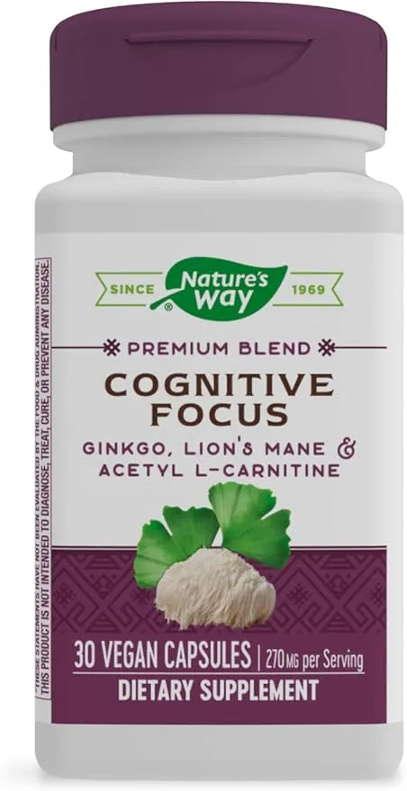 Nature's Way Cognitive Focus, 270 mg, Gingko, Lion's Mane & Acetyl L-Carnitine, Capsules - 30 capsules