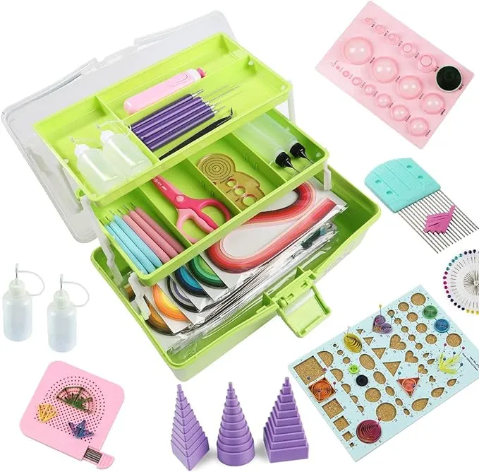 Paper Quilling Kits - Quilling Tools and Supplies,Paper Strips (Green Storage Toolbox)